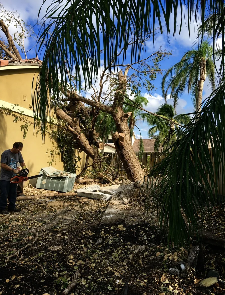Hurricane Irma property damage - fallen trees being cleared from a home