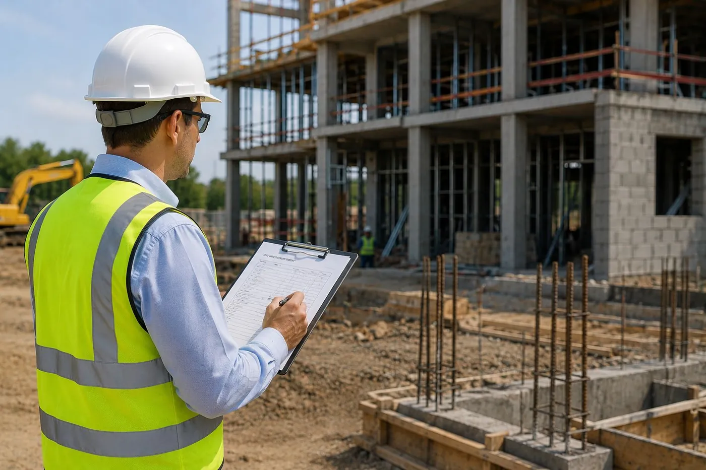 Licensed Florida contractor inspecting construction work on an active job site
