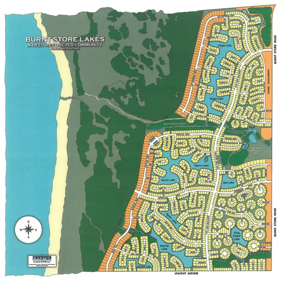 Burnt Store Lakes subdivision map showing Eagle Lake, Heron Lake, Ibis Lake, Egret Lake, Osprey Lake and King Fisher Lake, bounded by Burnt Store Road and Vincent Avenue