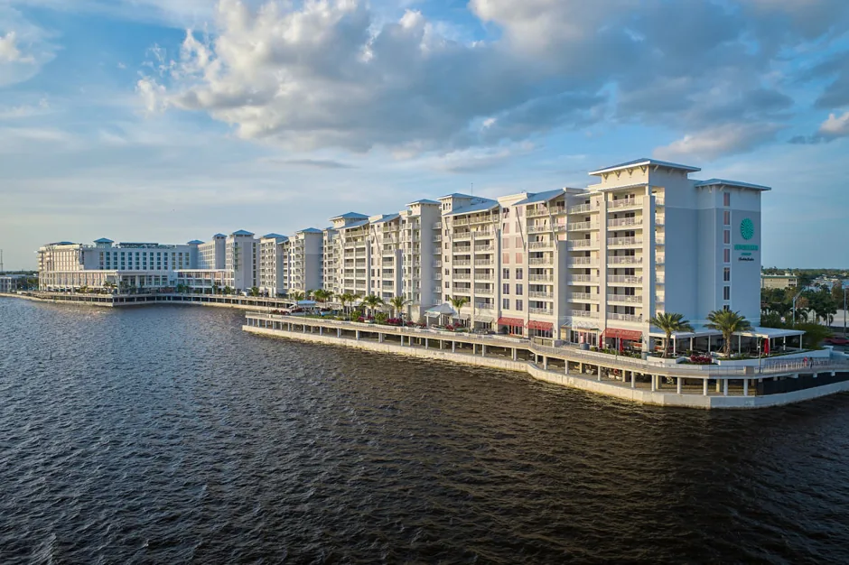 Waterfront condominiums along Charlotte Harbor in Port Charlotte, Florida