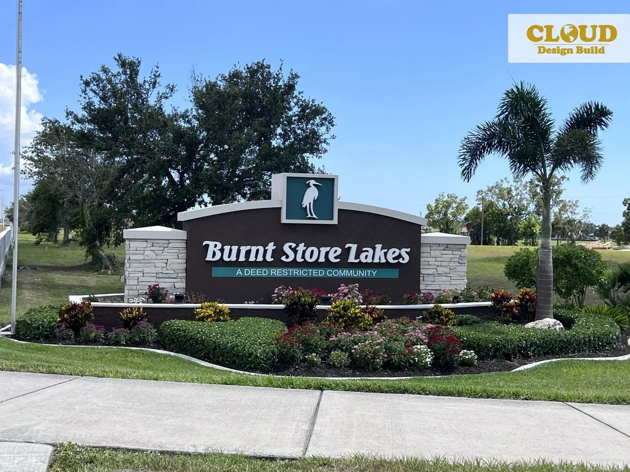 Entrance monument sign for the Burnt Store Lakes deed-restricted community in Punta Gorda